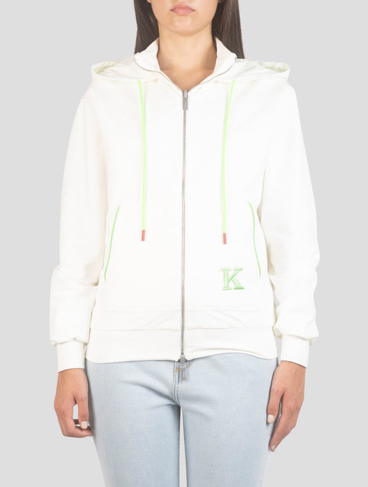 Kiton White Cotton Ea Sweater Full Zip