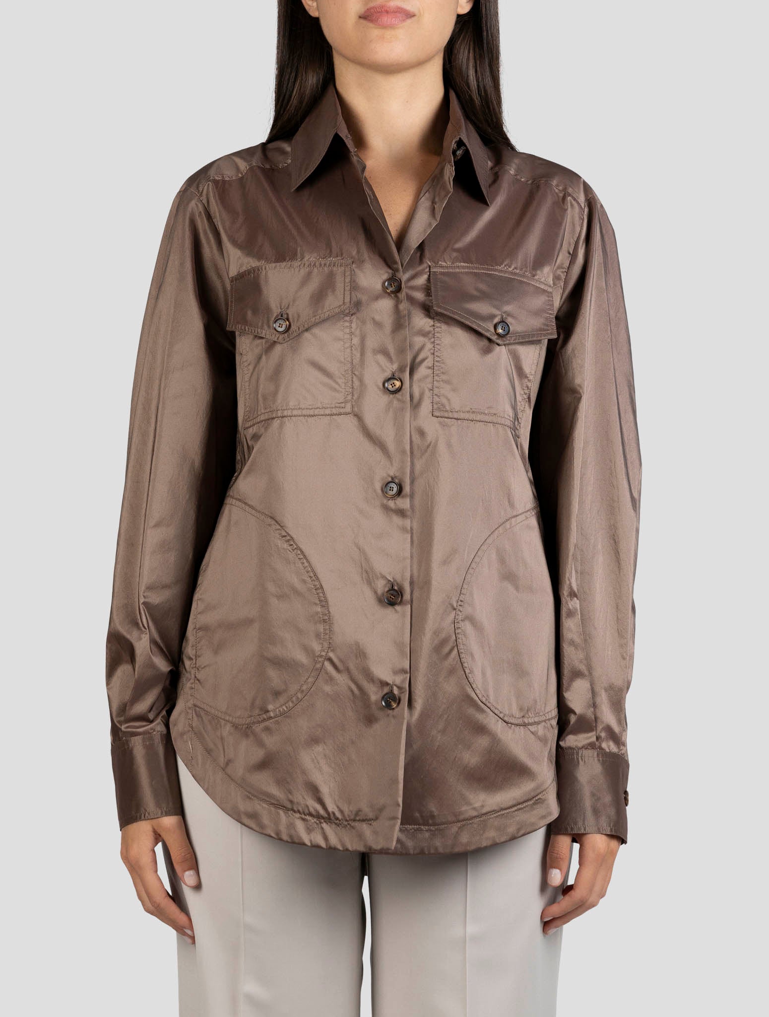 Kiton Brown Silk Pl Shirt