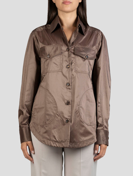 Kiton Brown Silk Pl Shirt