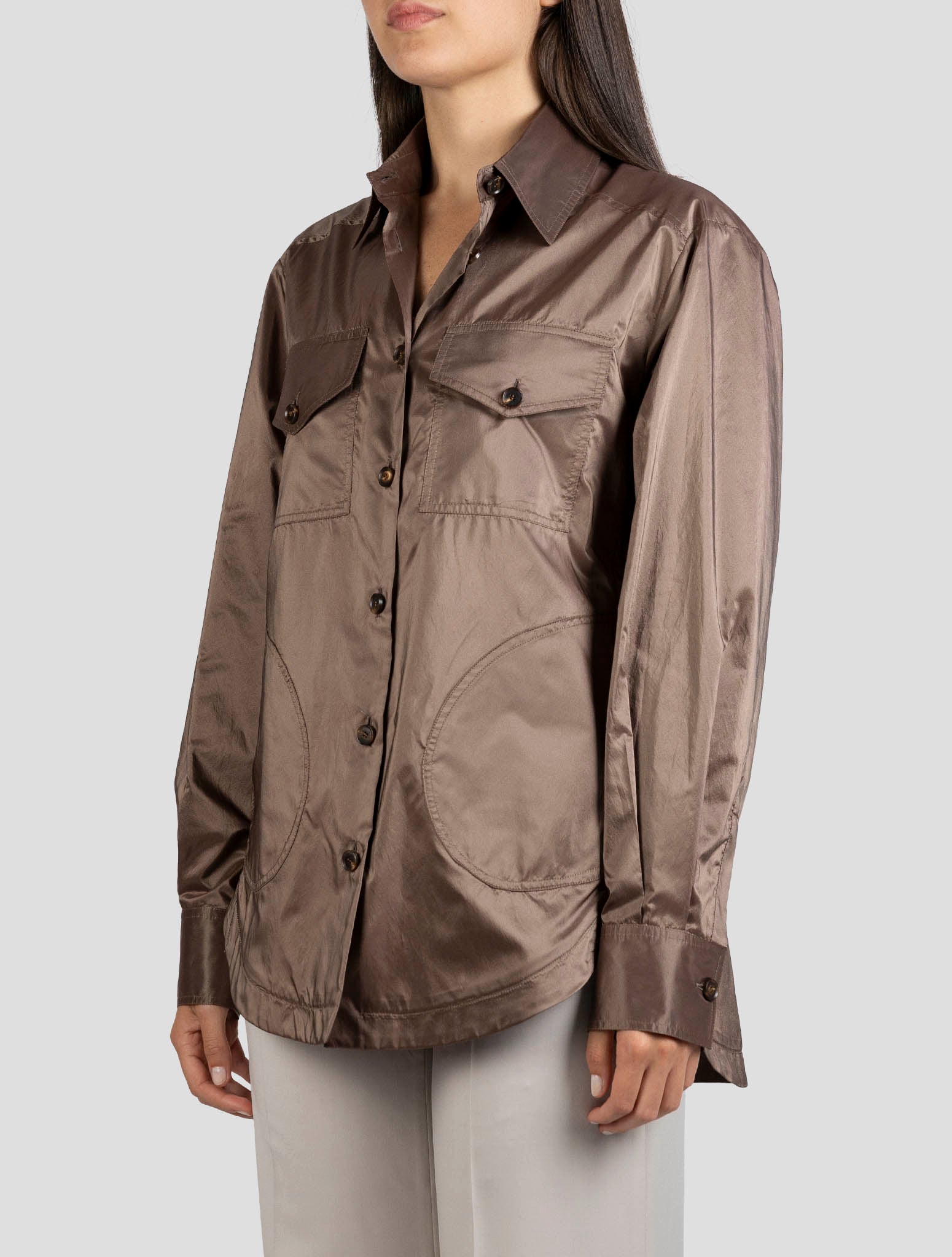 Kiton Brown Silk Pl Shirt