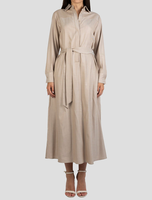 Kiton Beige Virgin Wool Silk Ea Dress