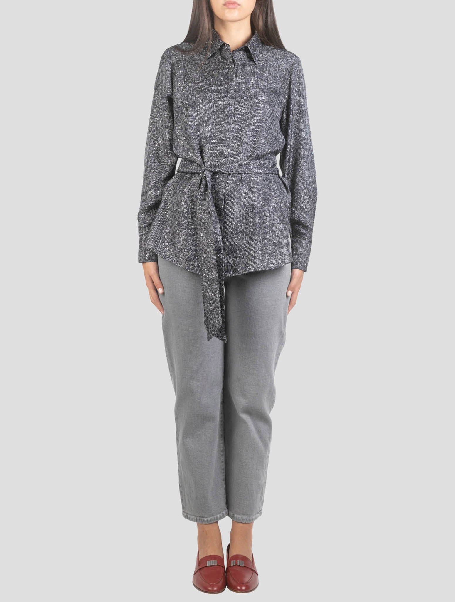 Kiton Gray Silk Shirt
