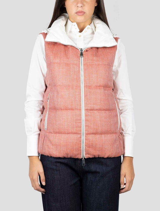 Kiton Pink White Virgin Wool Ea Reverse Coat Gilet