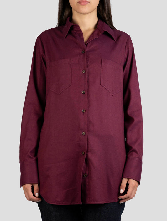 Kiton Burgundy Cotton Lyocell Shirt