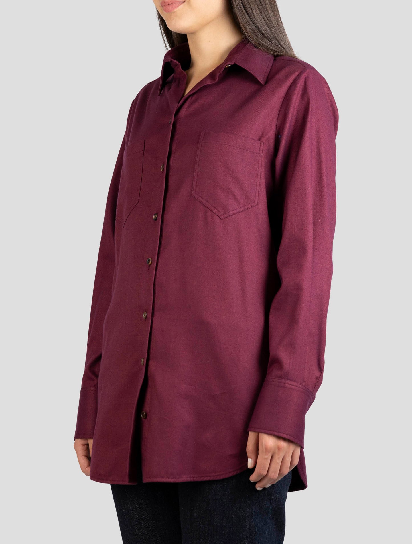 Kiton Burgundy Cotton Lyocell Shirt