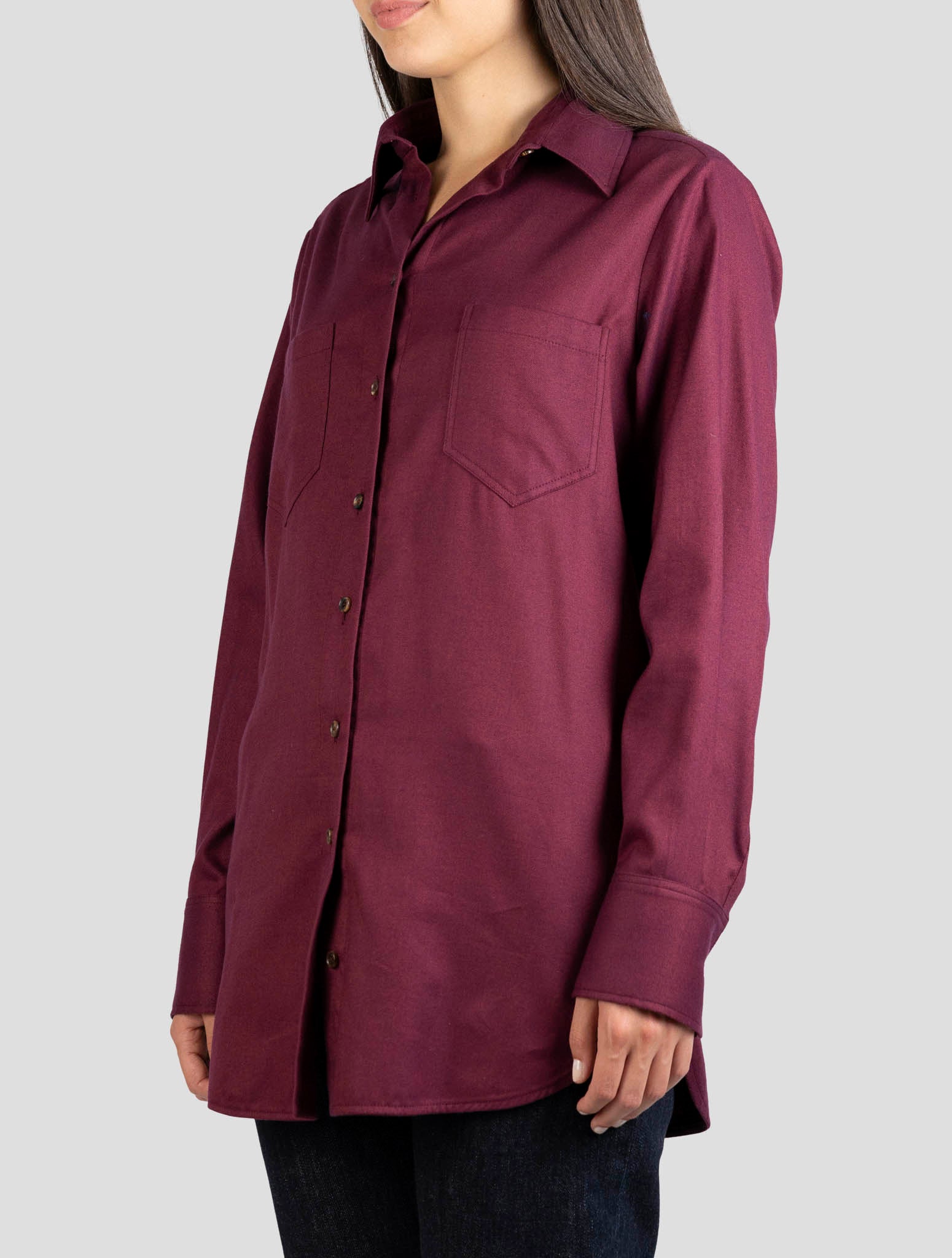 Kiton Burgundy Cotton Lyocell Shirt