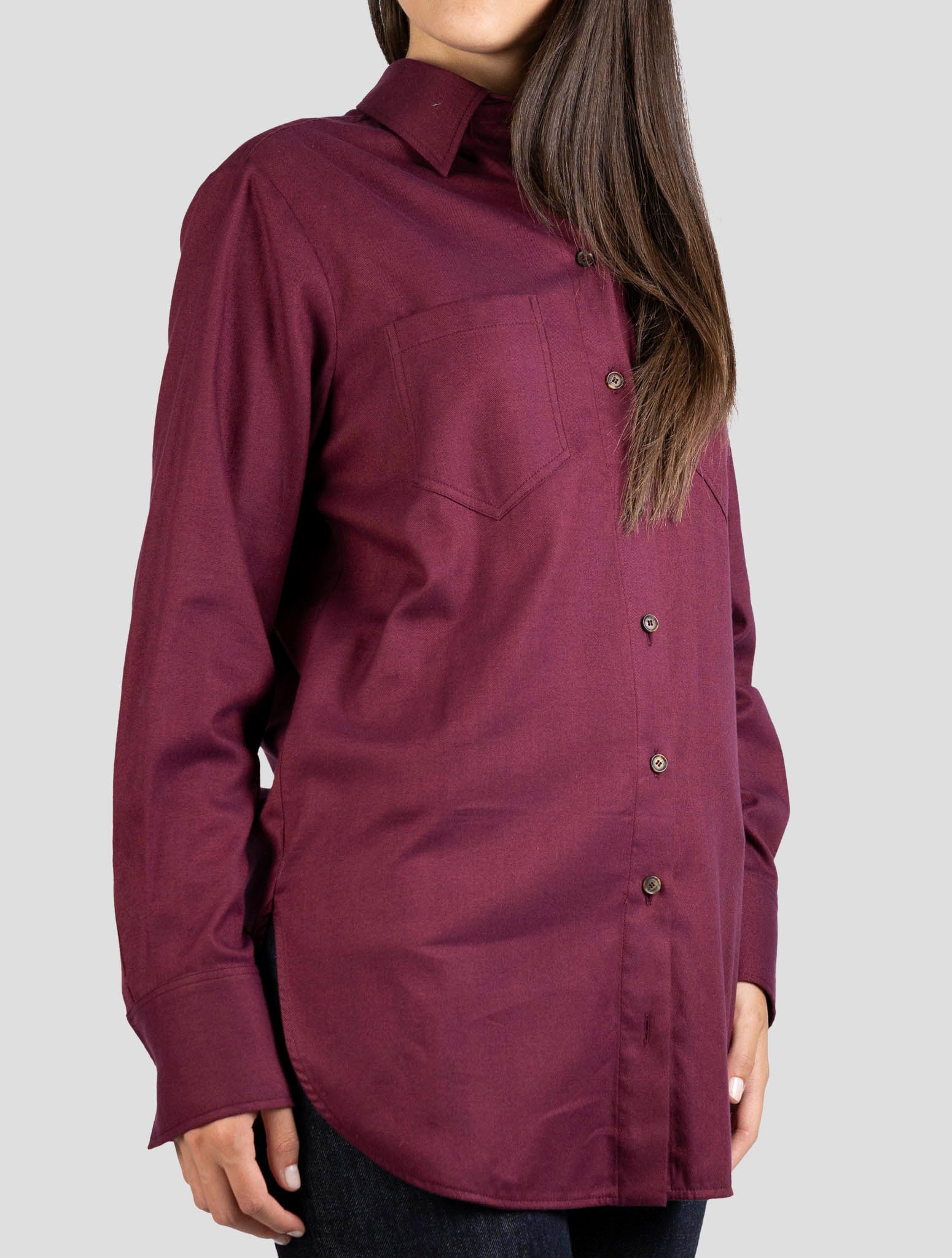 Kiton Burgundy Cotton Lyocell Shirt