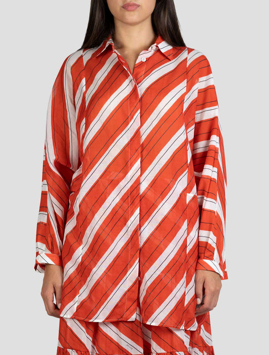 Kiton Red White Cotton Silk Shirt