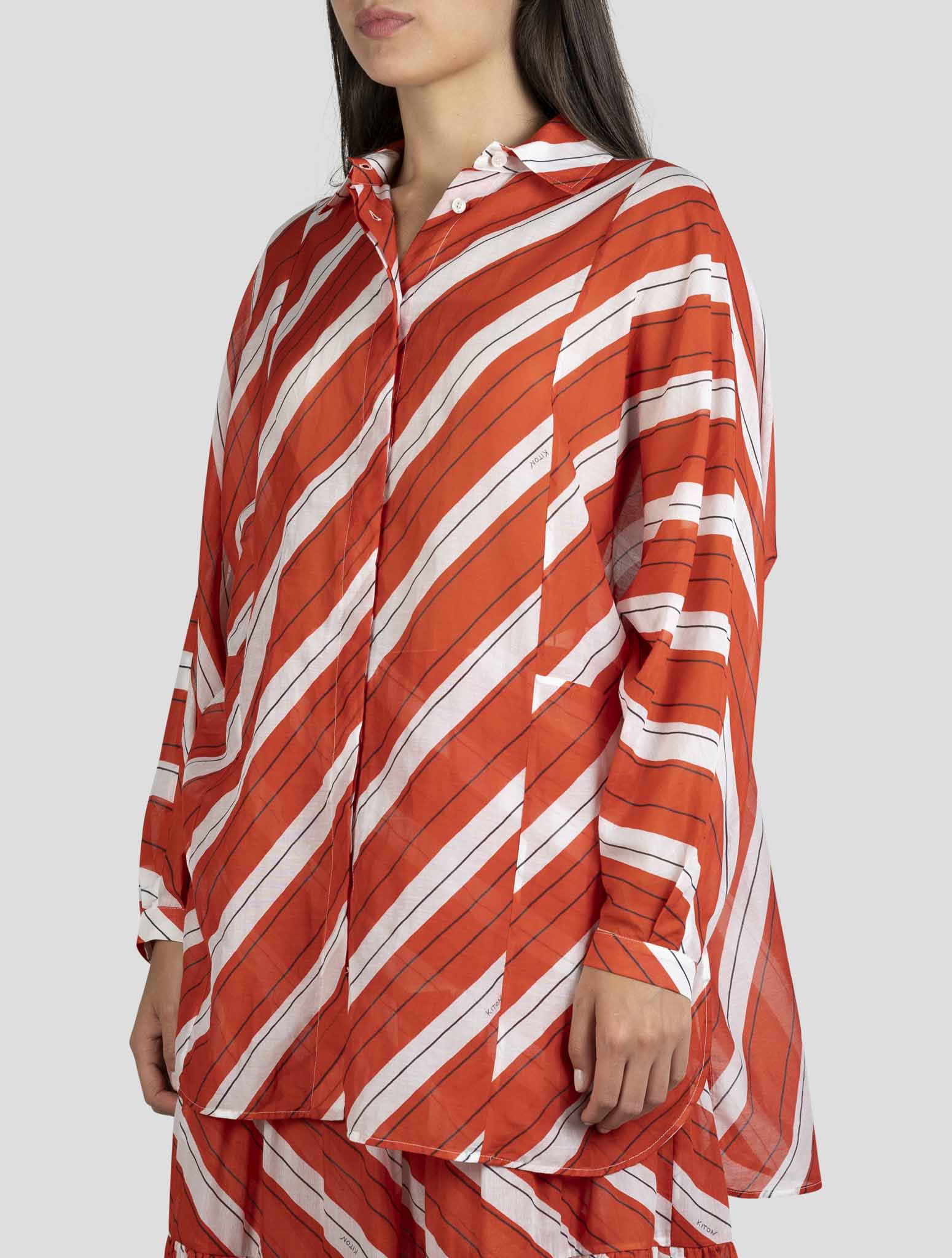 Kiton Red White Cotton Silk Shirt