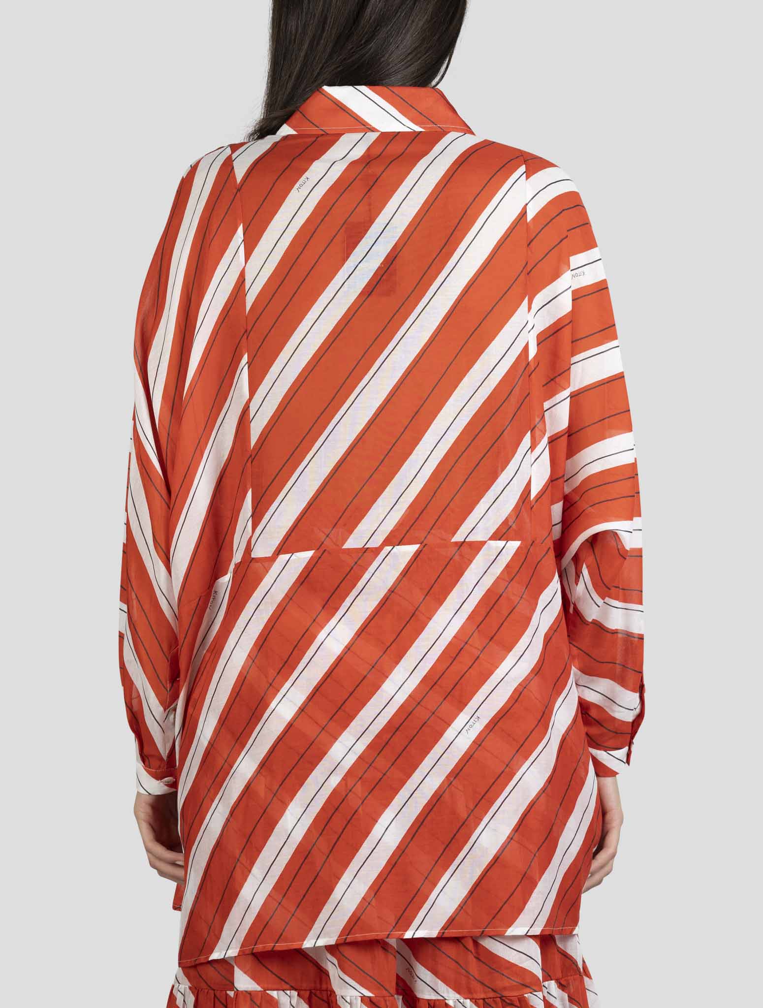 Kiton Red White Cotton Silk Shirt