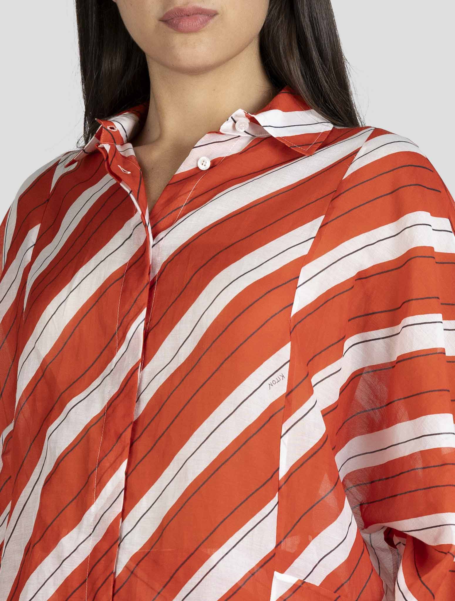 Kiton Red White Cotton Silk Shirt