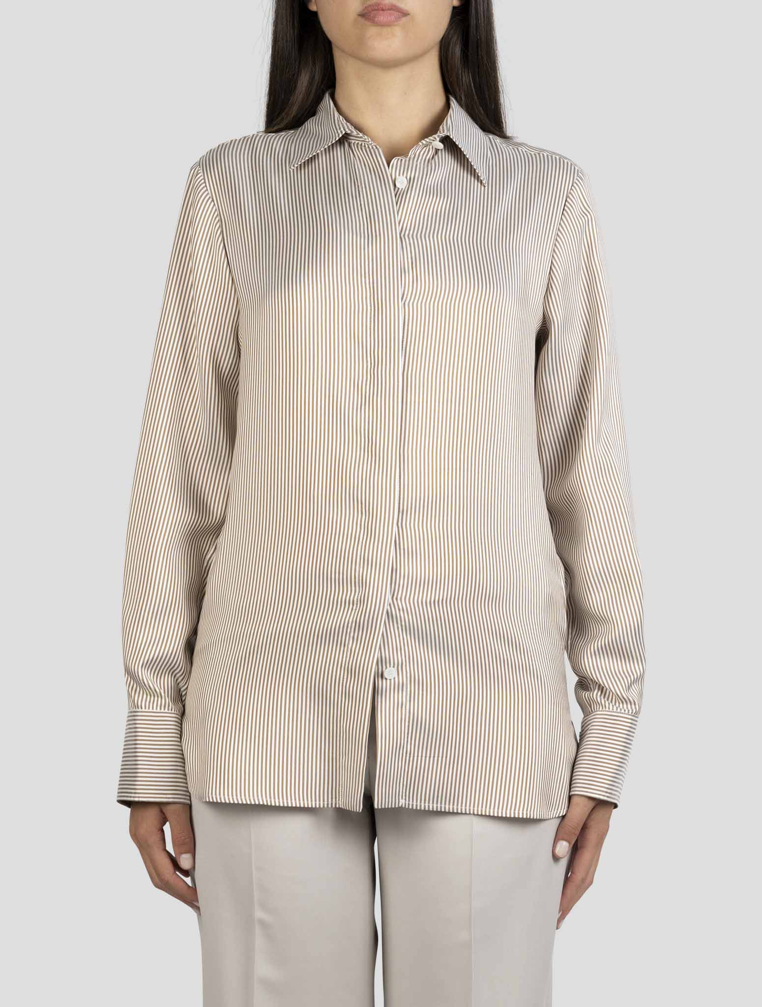 Kiton Beige White Silk Shirt