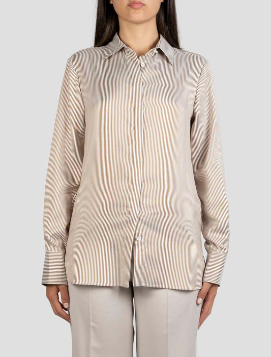 Kiton Beige White Silk Shirt