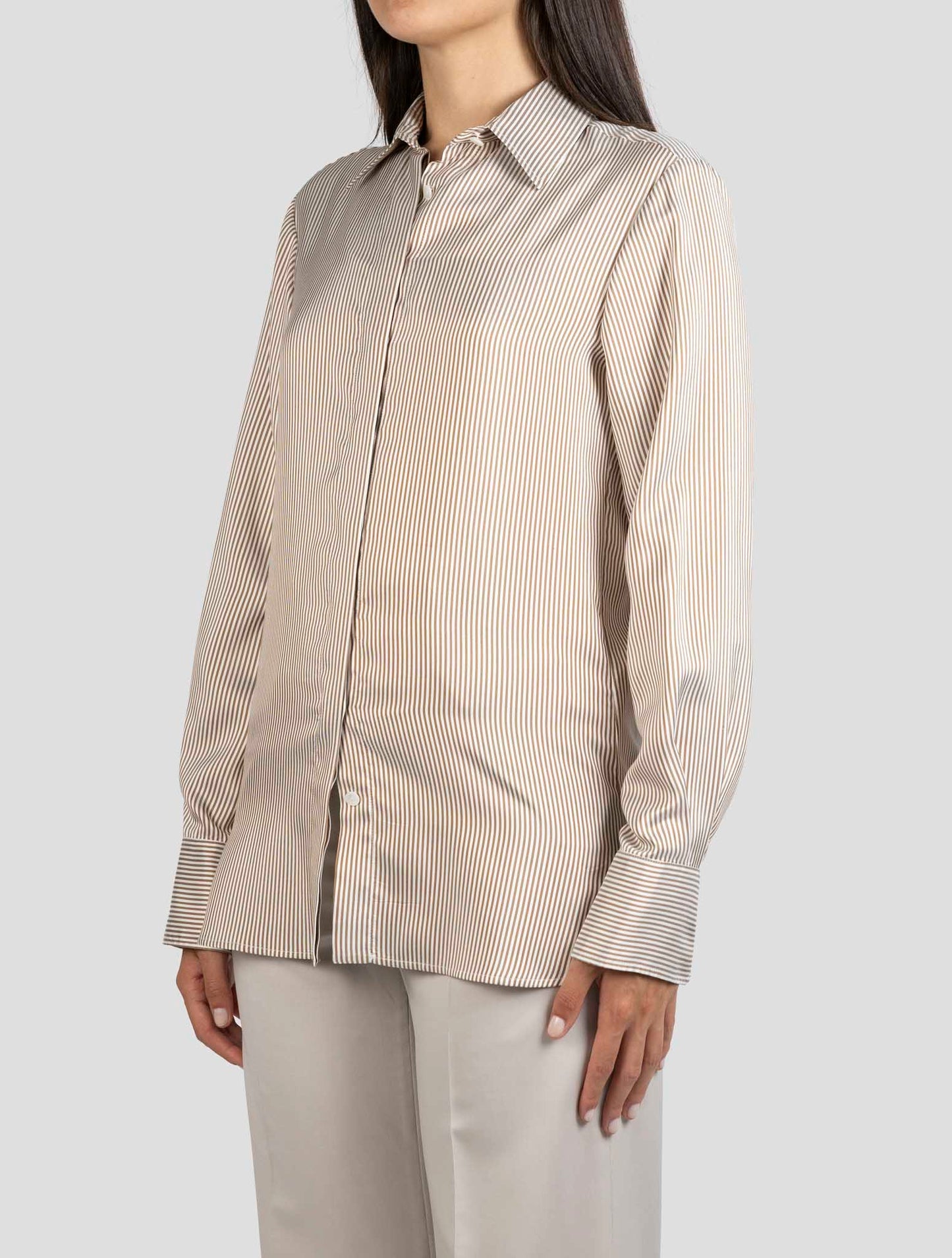 Kiton Beige White Silk Shirt