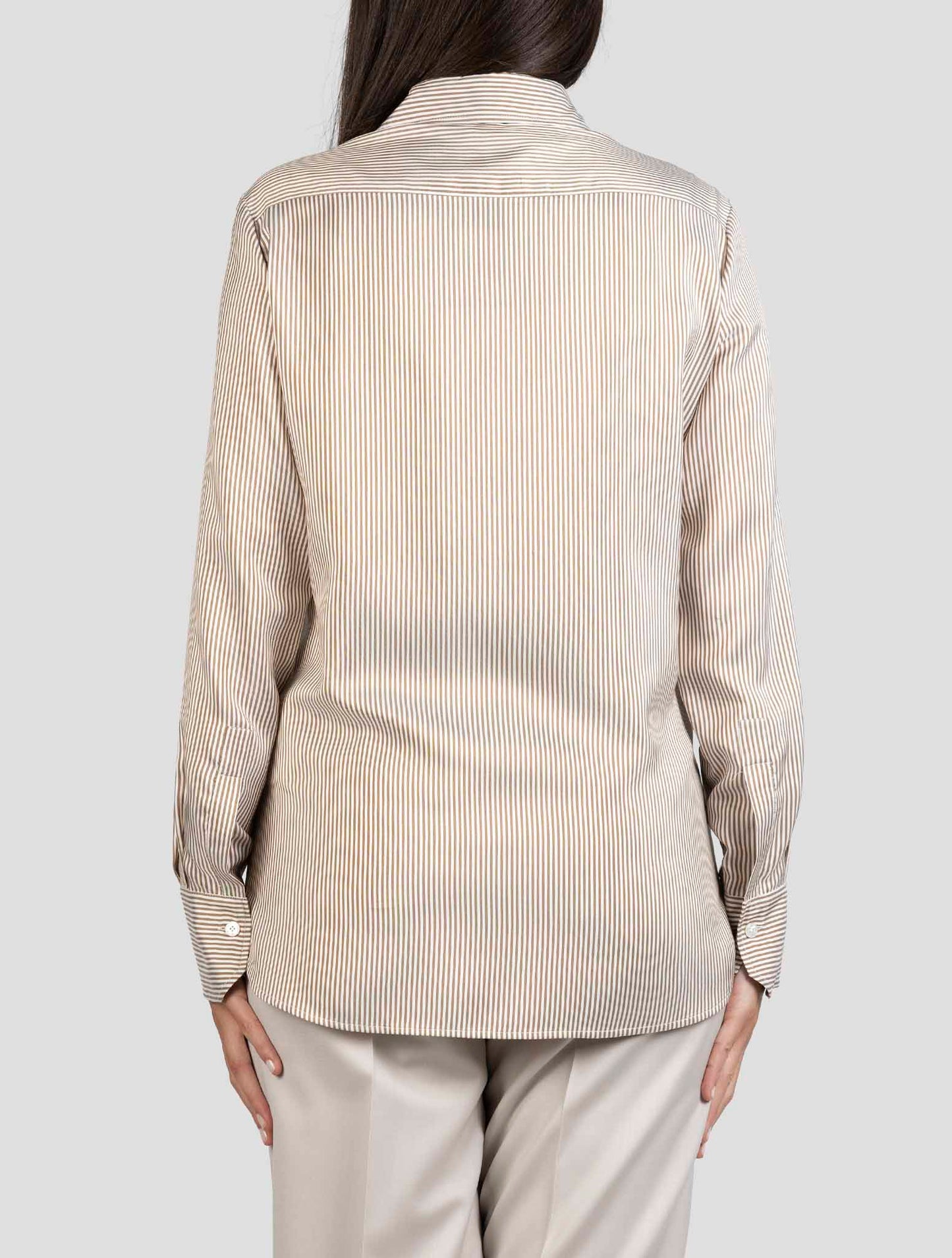 Kiton Beige White Silk Shirt