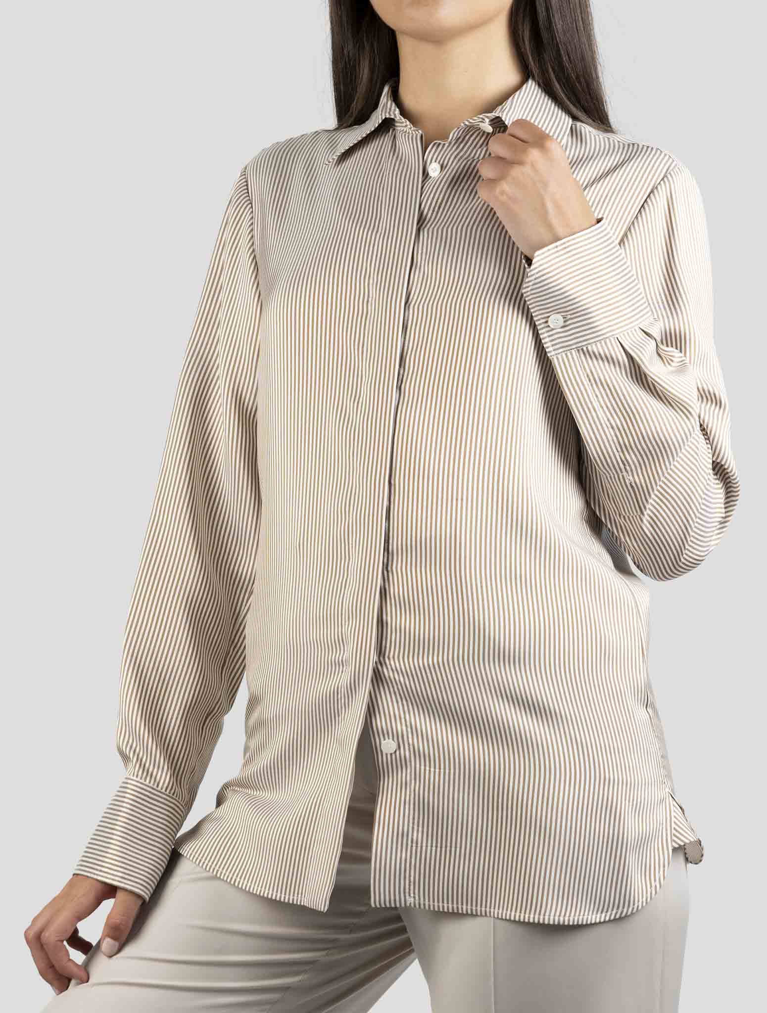 Kiton Beige White Silk Shirt