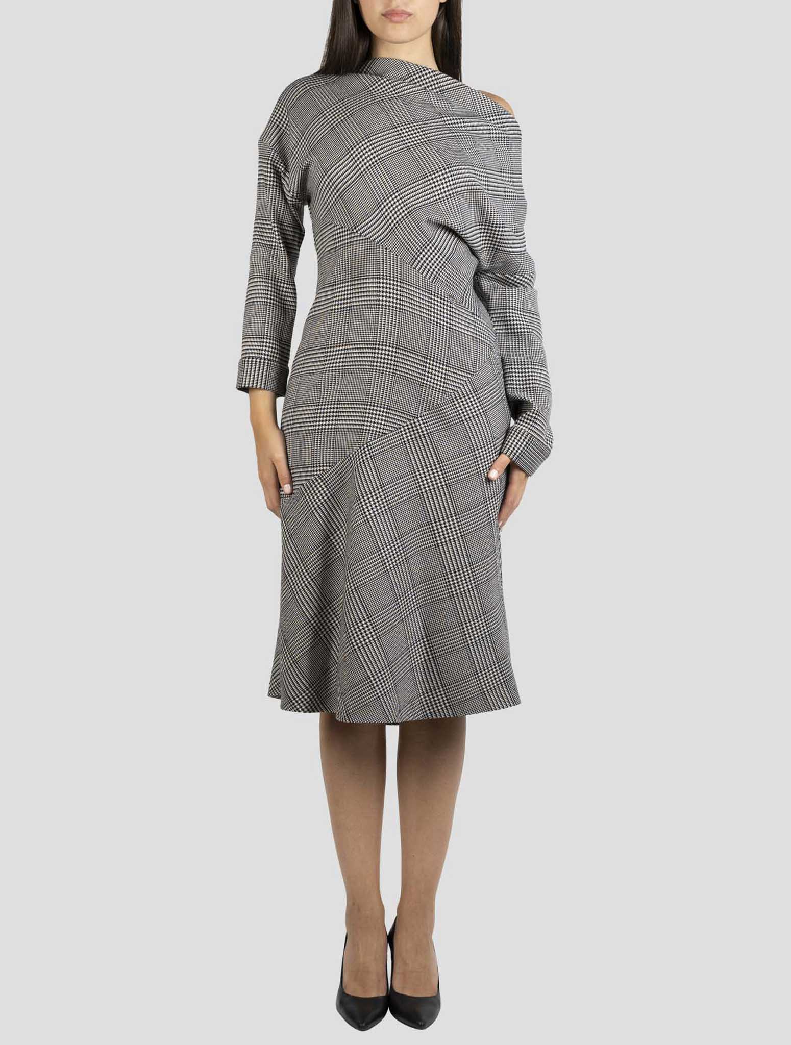 Kiton Black White Virgin Wool Ea Dress