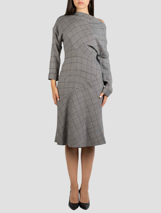 Kiton Black White Virgin Wool Ea Dress
