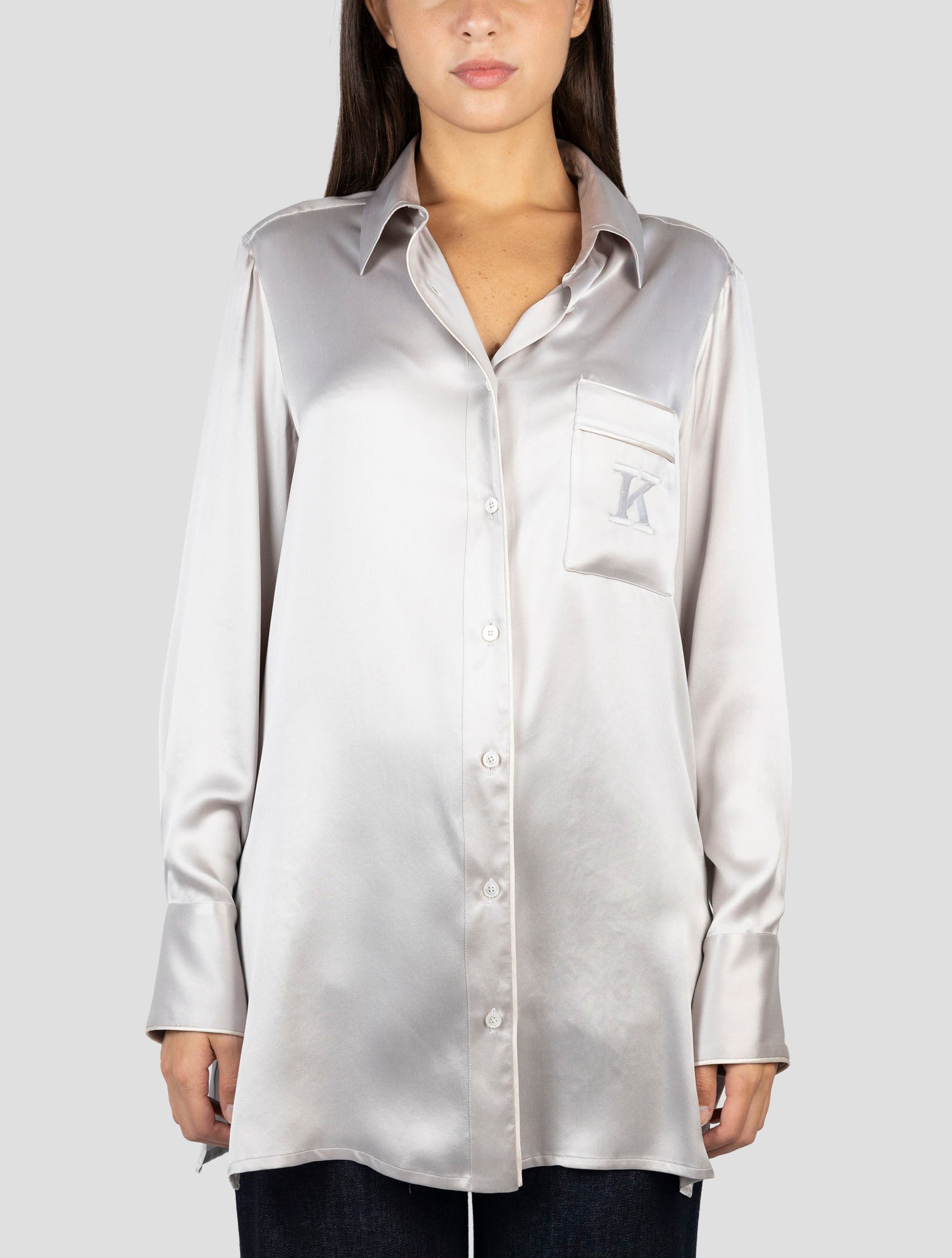 Kiton Gray Silk Shirt