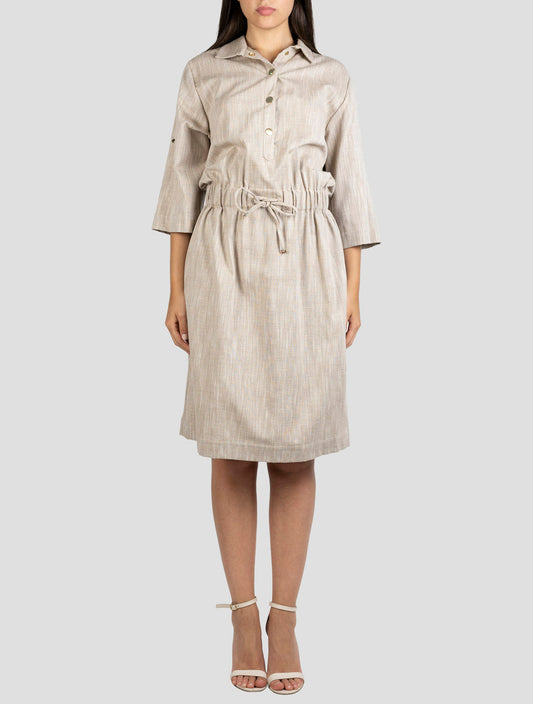 Kiton Taupe Virgin Wool Silk Pa Ea Cotton Dress