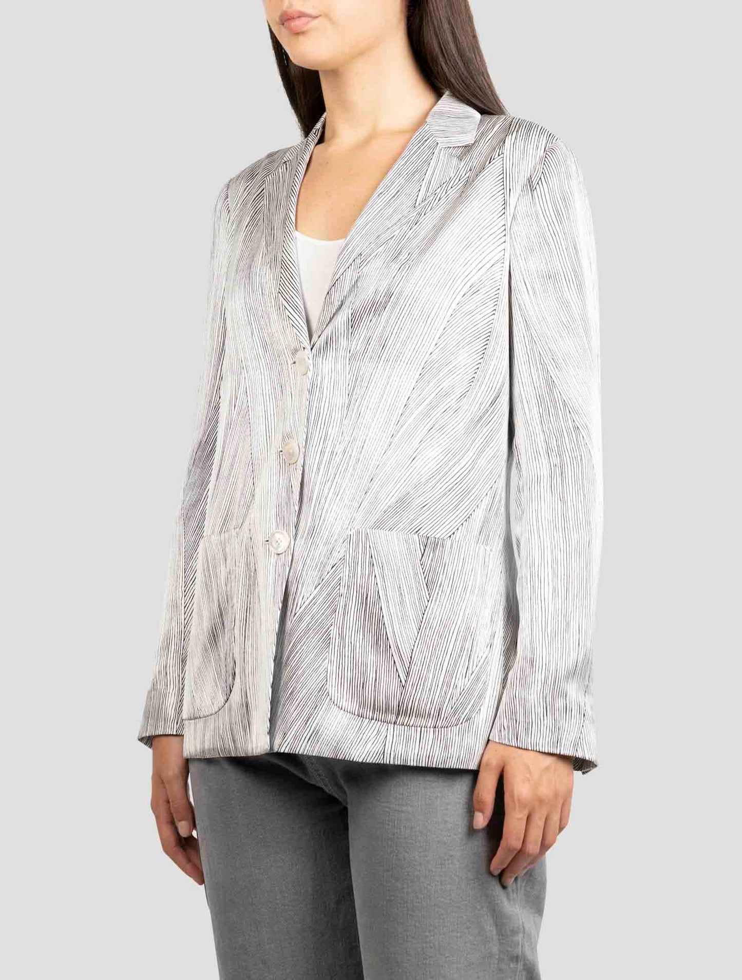 Kiton White Blue Silk Blazer
