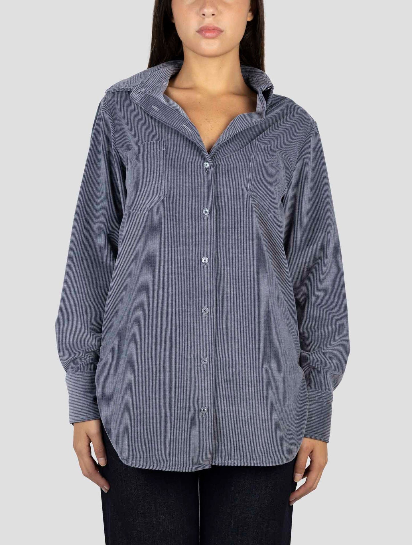 Kiton Gray Cotton Velvet Shirt