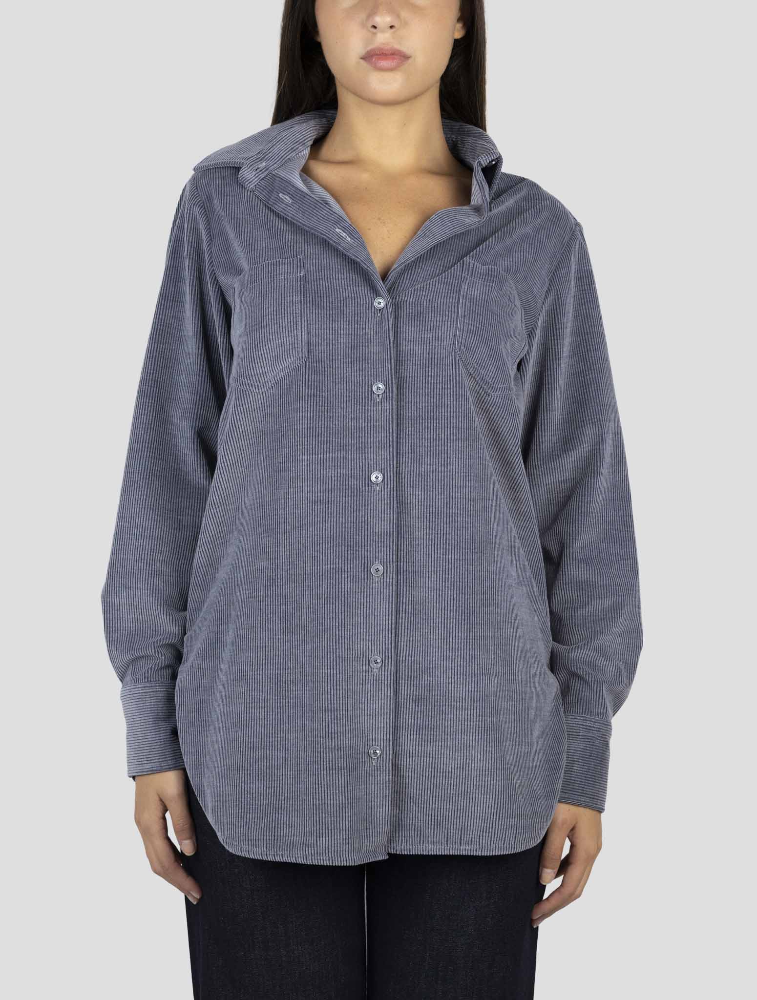 Kiton Gray Cotton Velvet Shirt