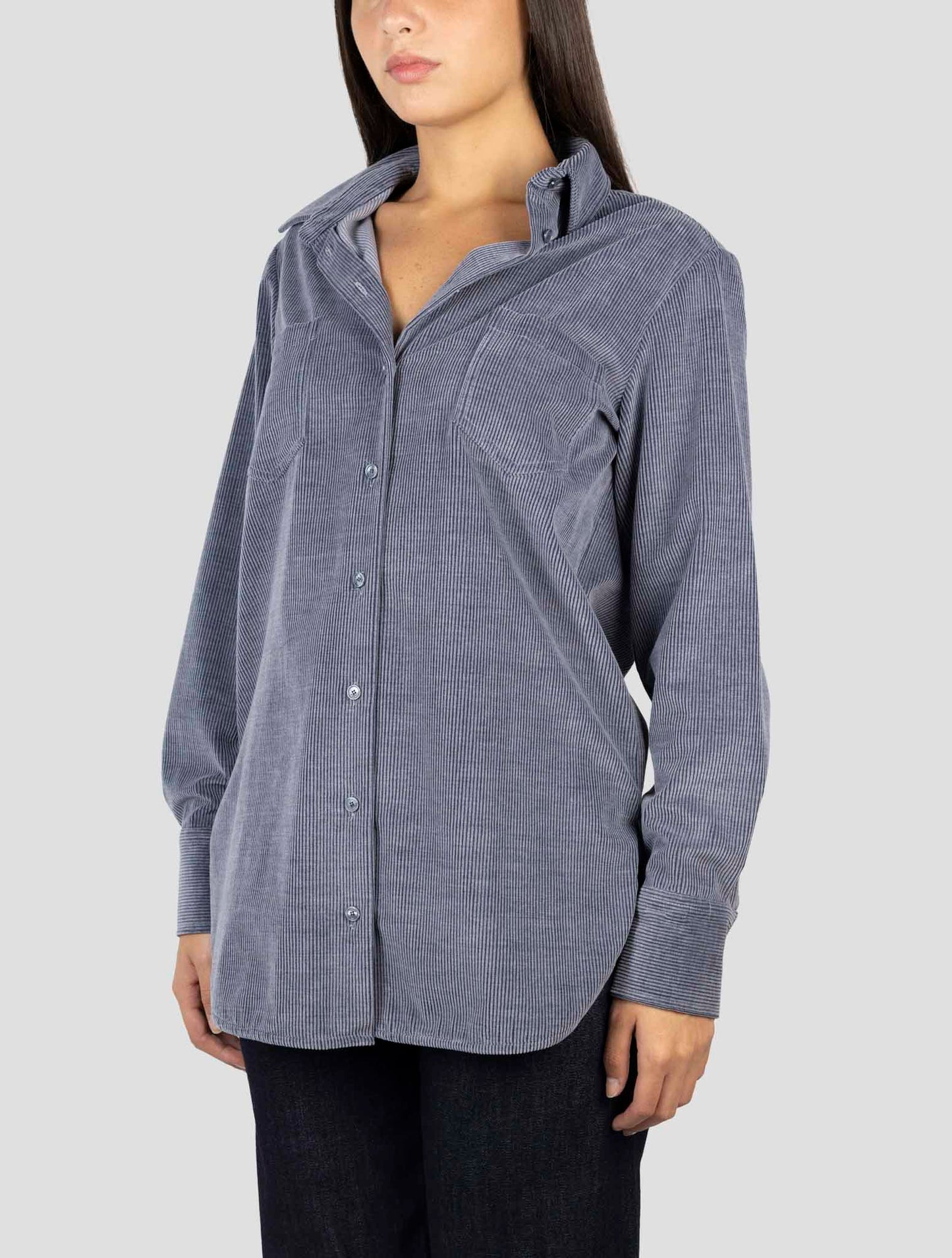 Kiton Gray Cotton Velvet Shirt