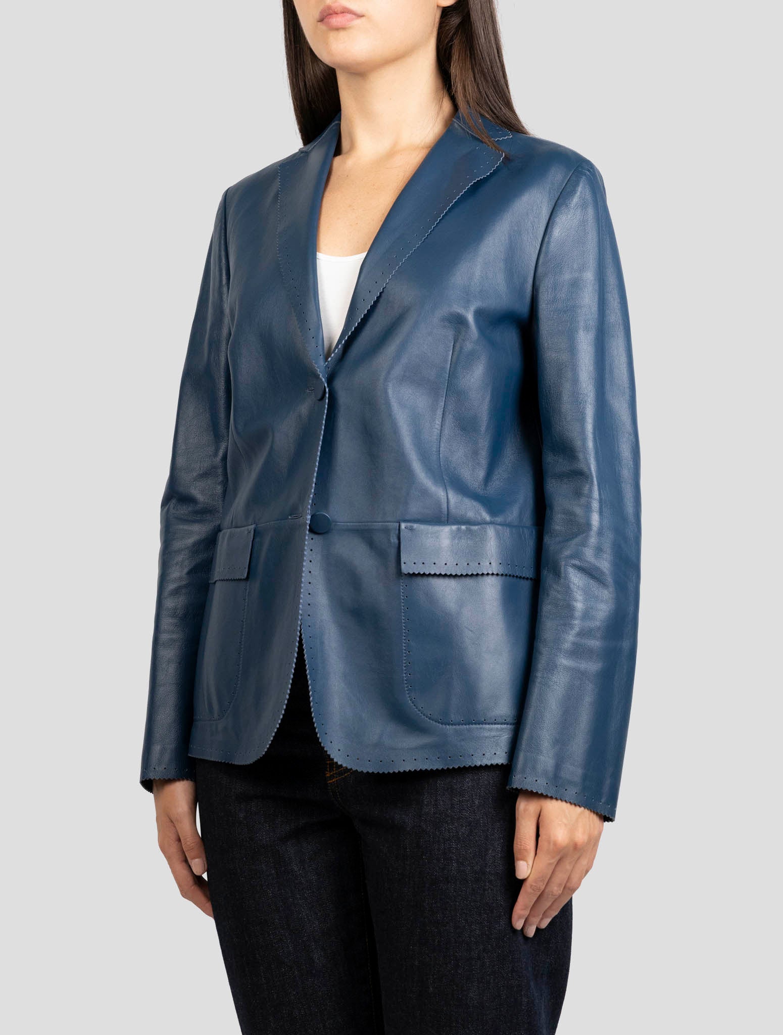 Kiton Blue Leather Blazer
