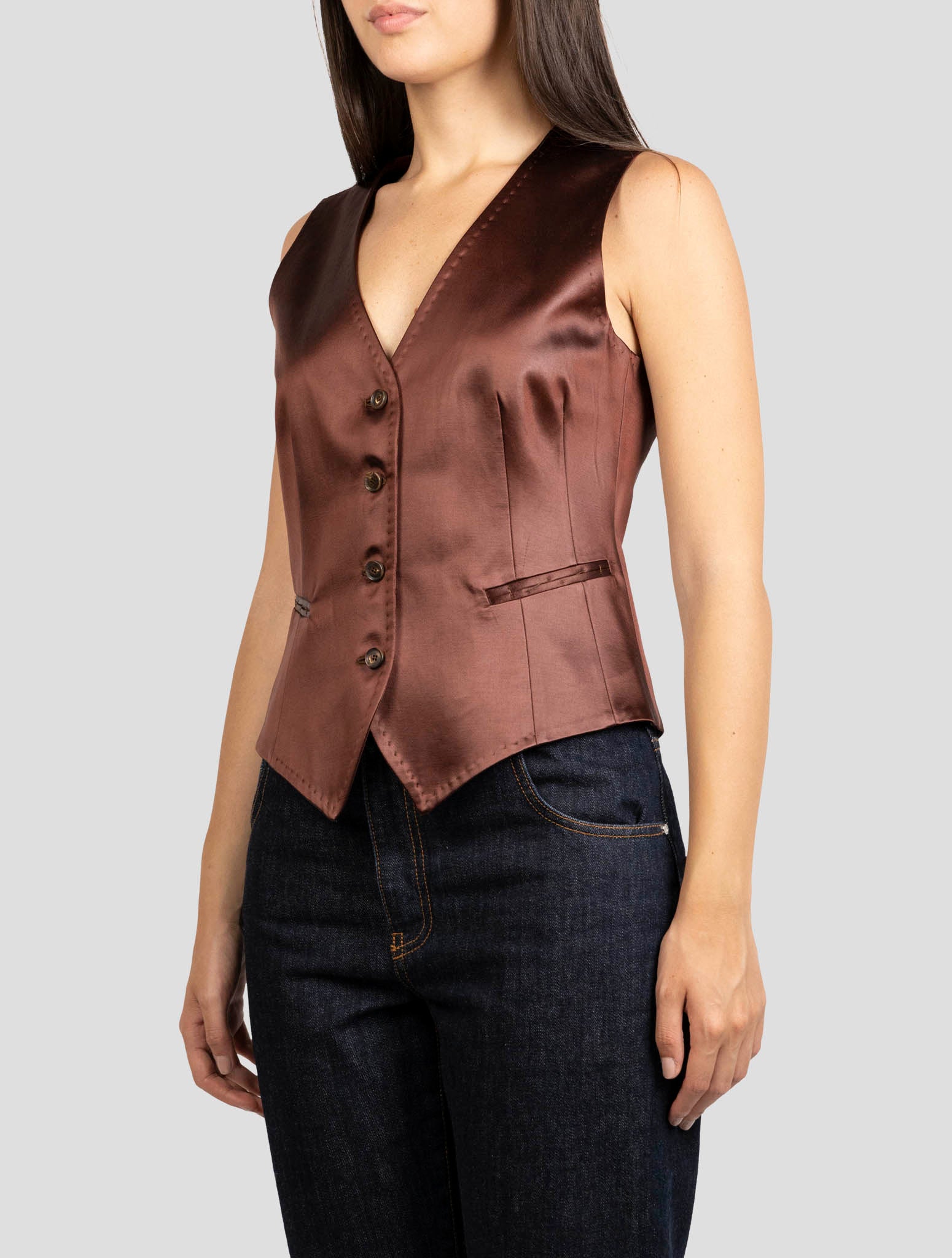 Kiton Burgundy Cotton Acetate Vest
