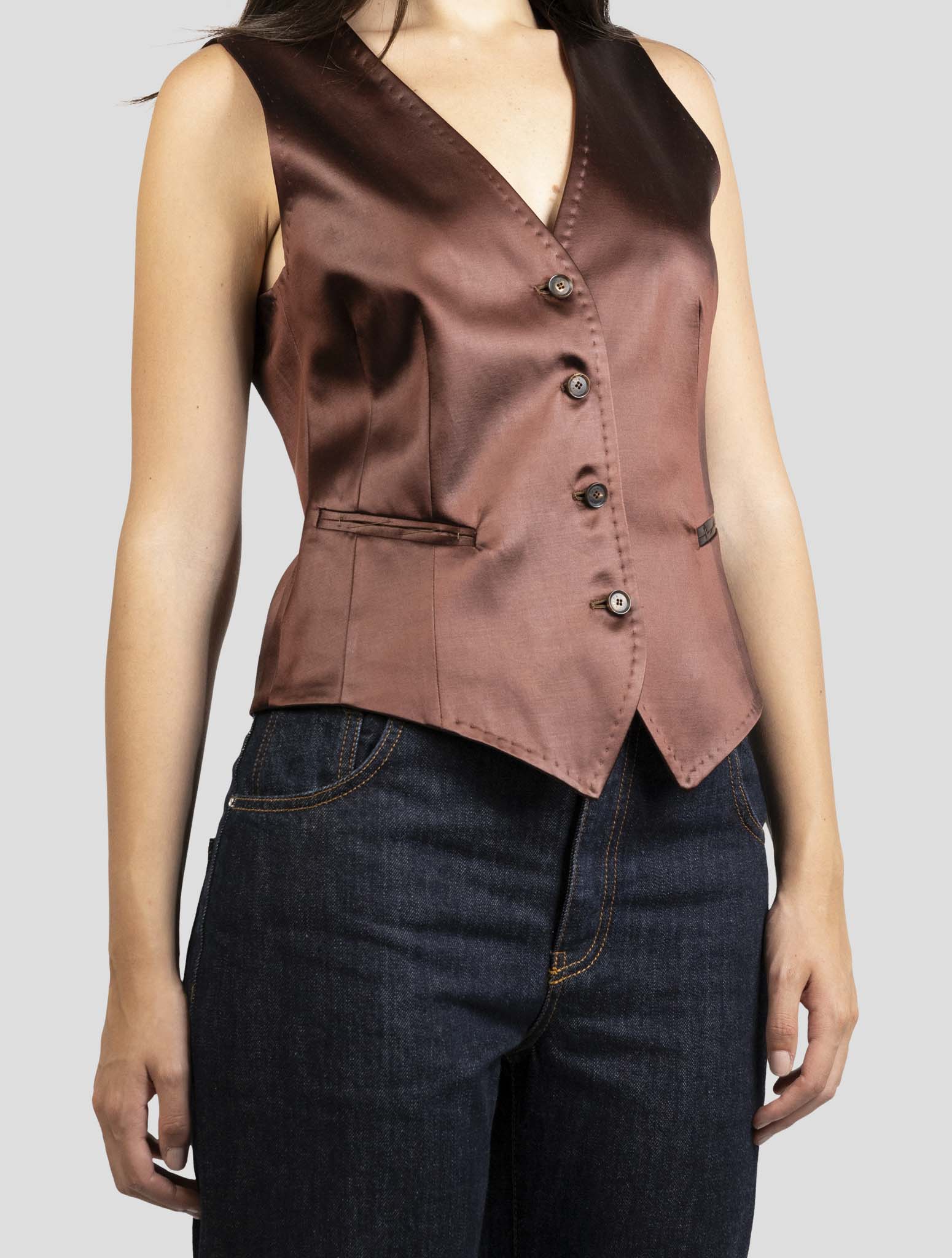 Kiton Burgundy Cotton Acetate Vest