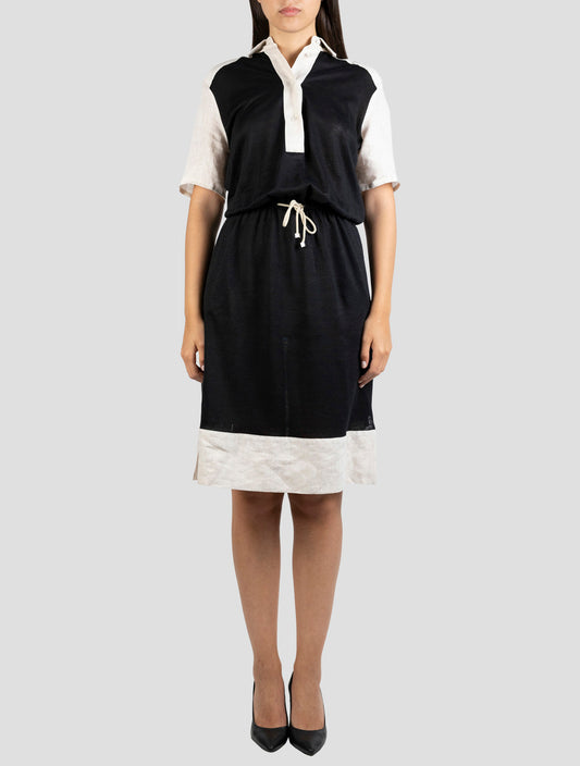 Kiton Beige Black Linen Dress