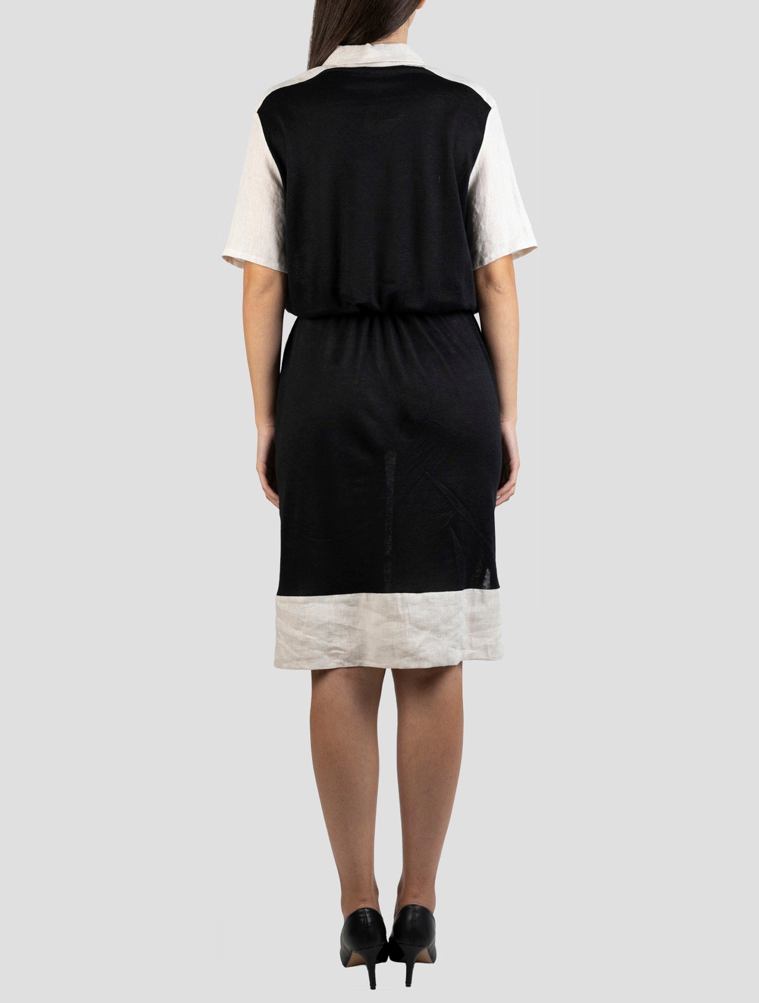 Kiton Beige Black Linen Dress