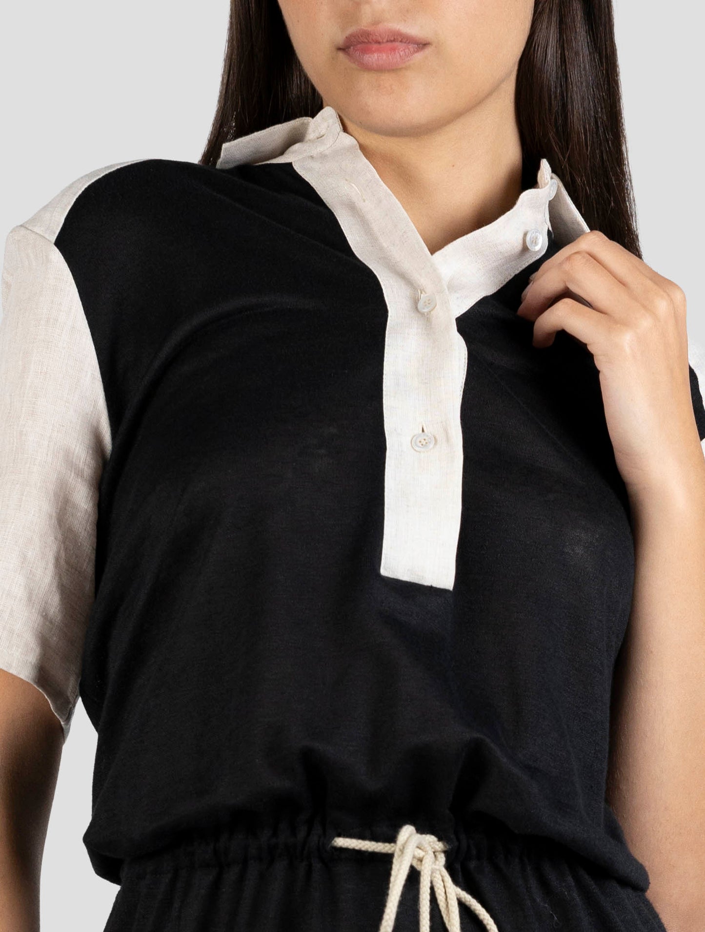 Kiton Beige Black Linen Dress
