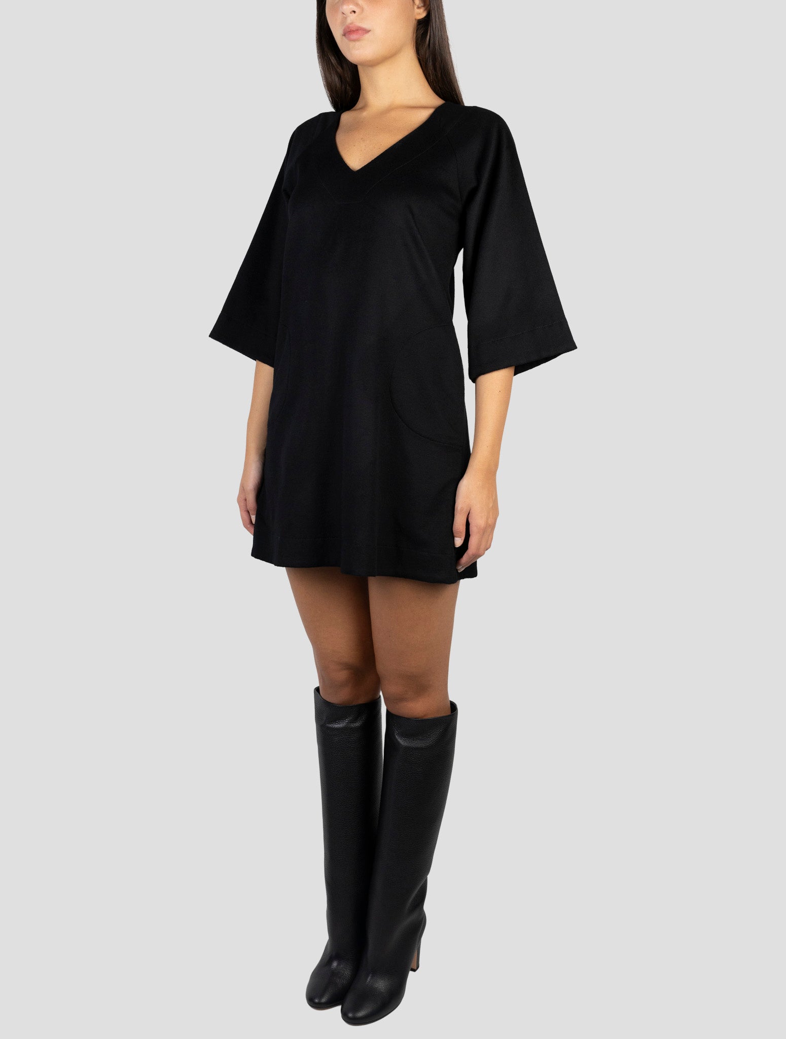 Kiton Black Cashmere Lyocell Dress