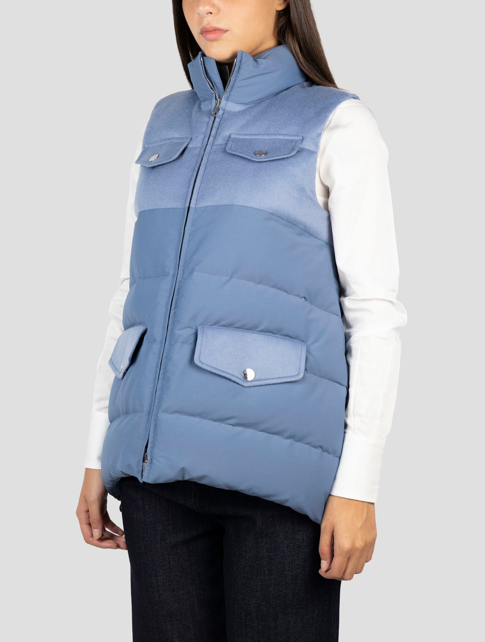 Kiton Light Blue Wool Pa Coat Gilet
