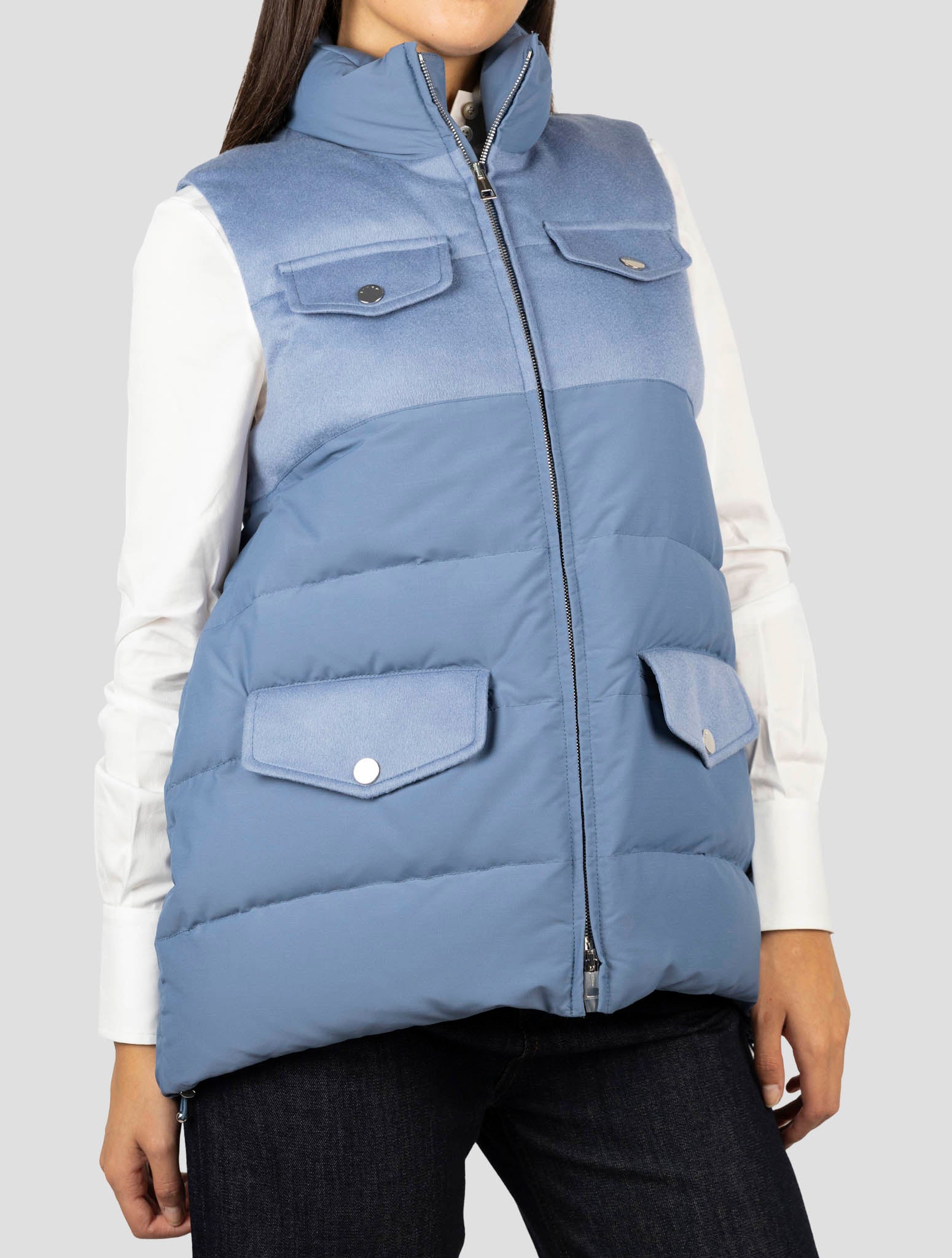 Kiton Light Blue Wool Pa Coat Gilet