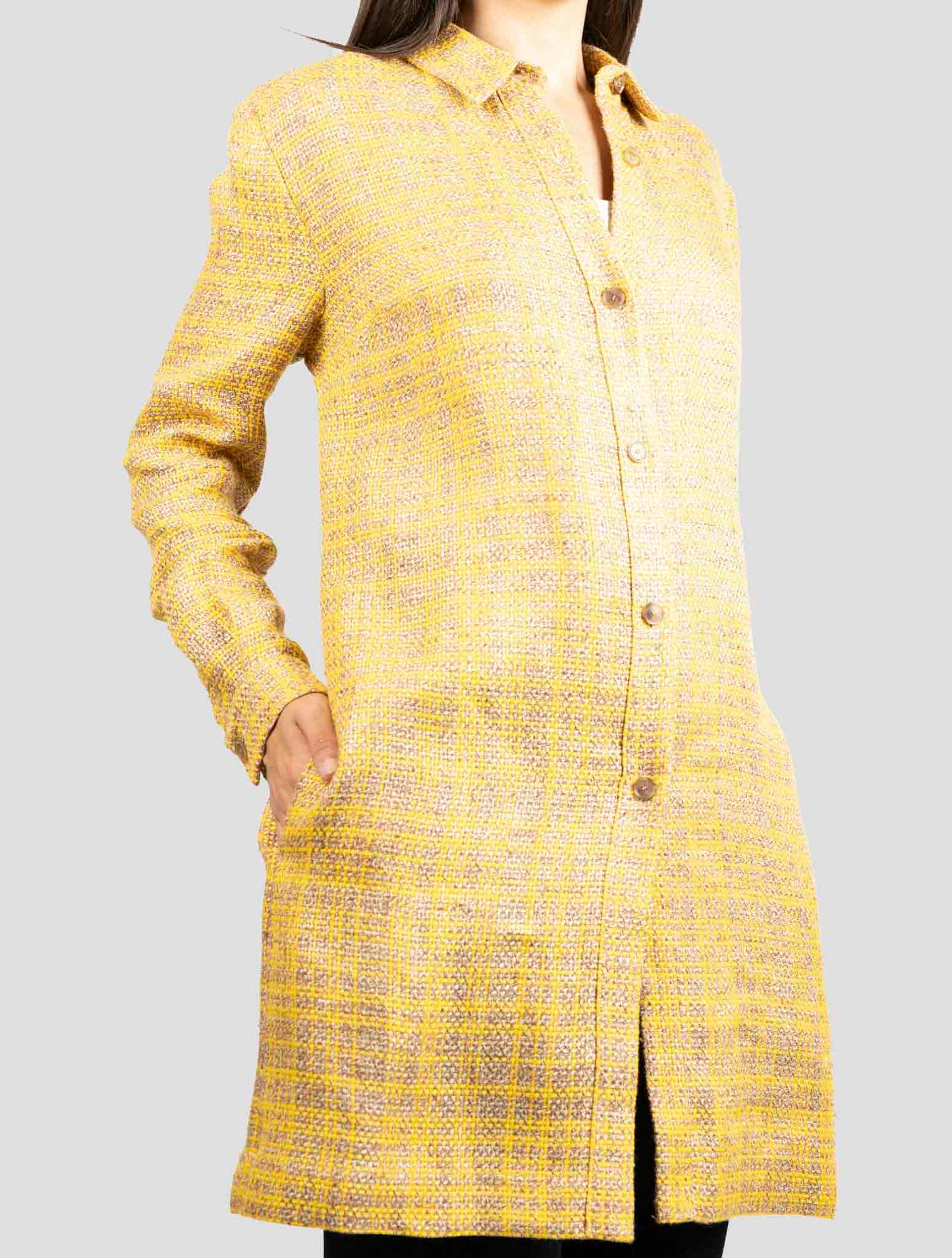 Kiton Brown Yellow Linen Viscose Dress