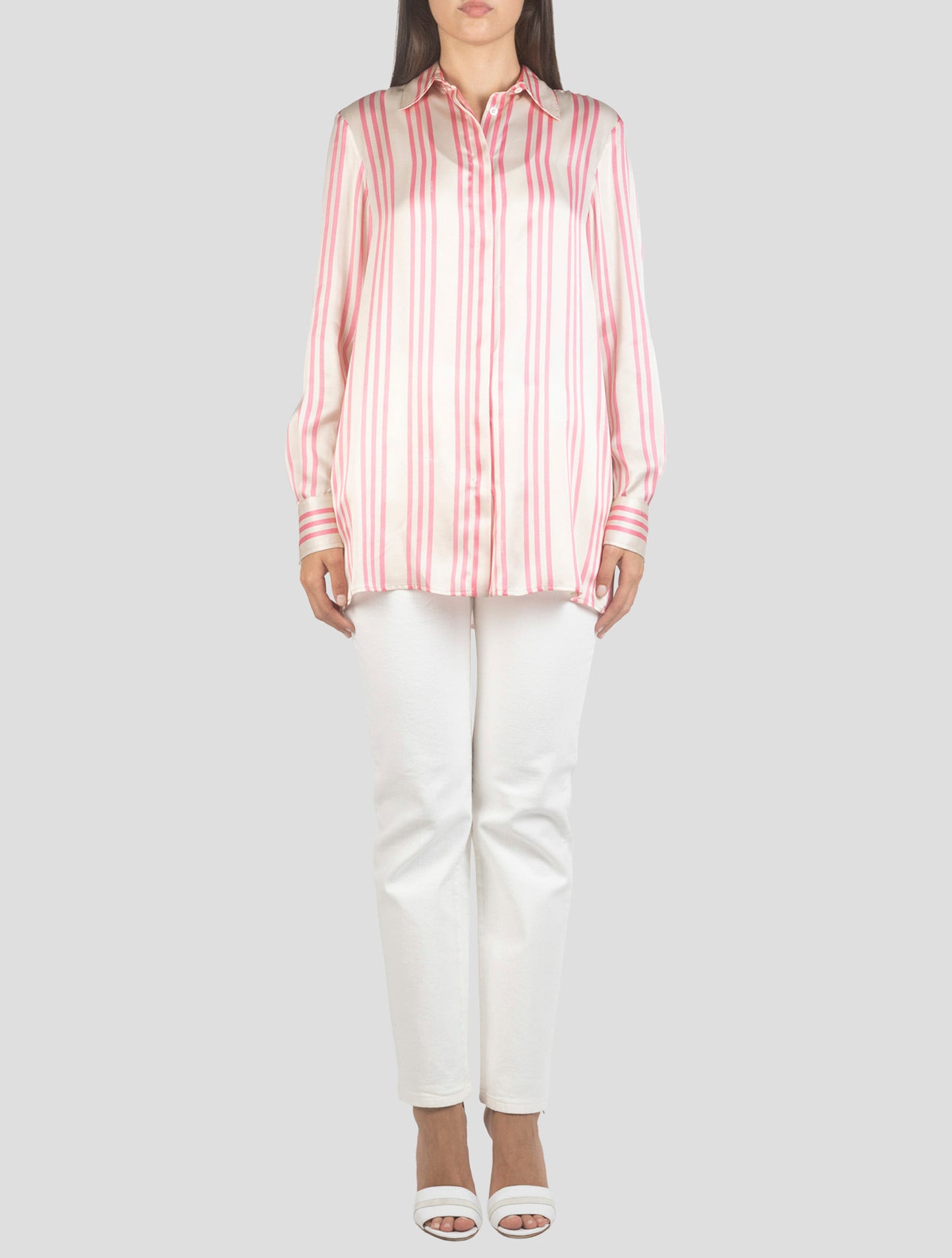Kiton Pink White Silk Shirt