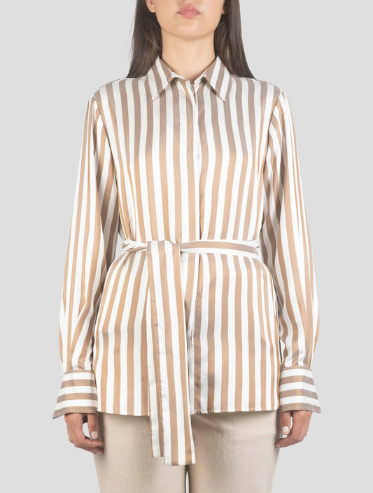 Kiton Brown White Silk Shirt