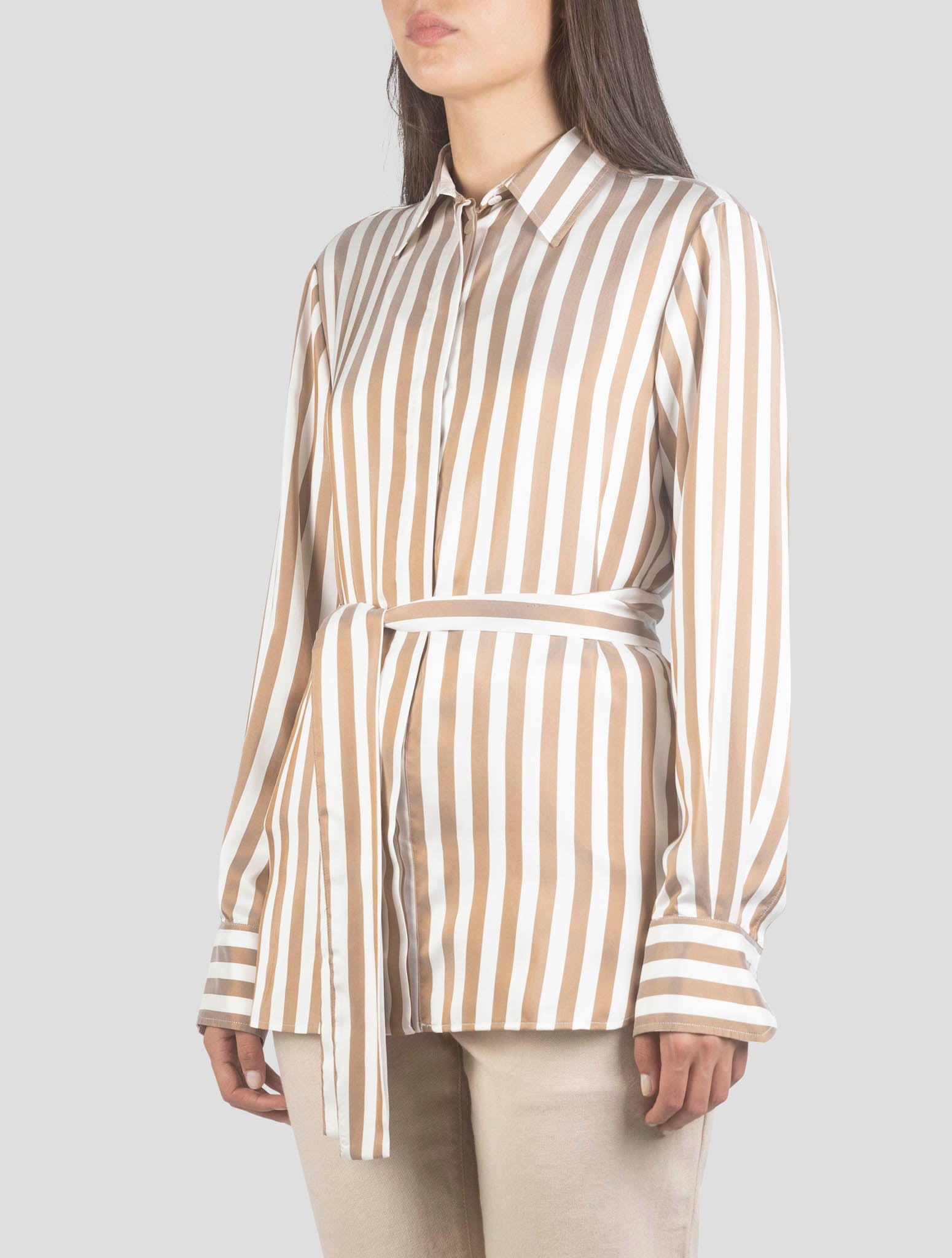 Kiton Brown White Silk Shirt