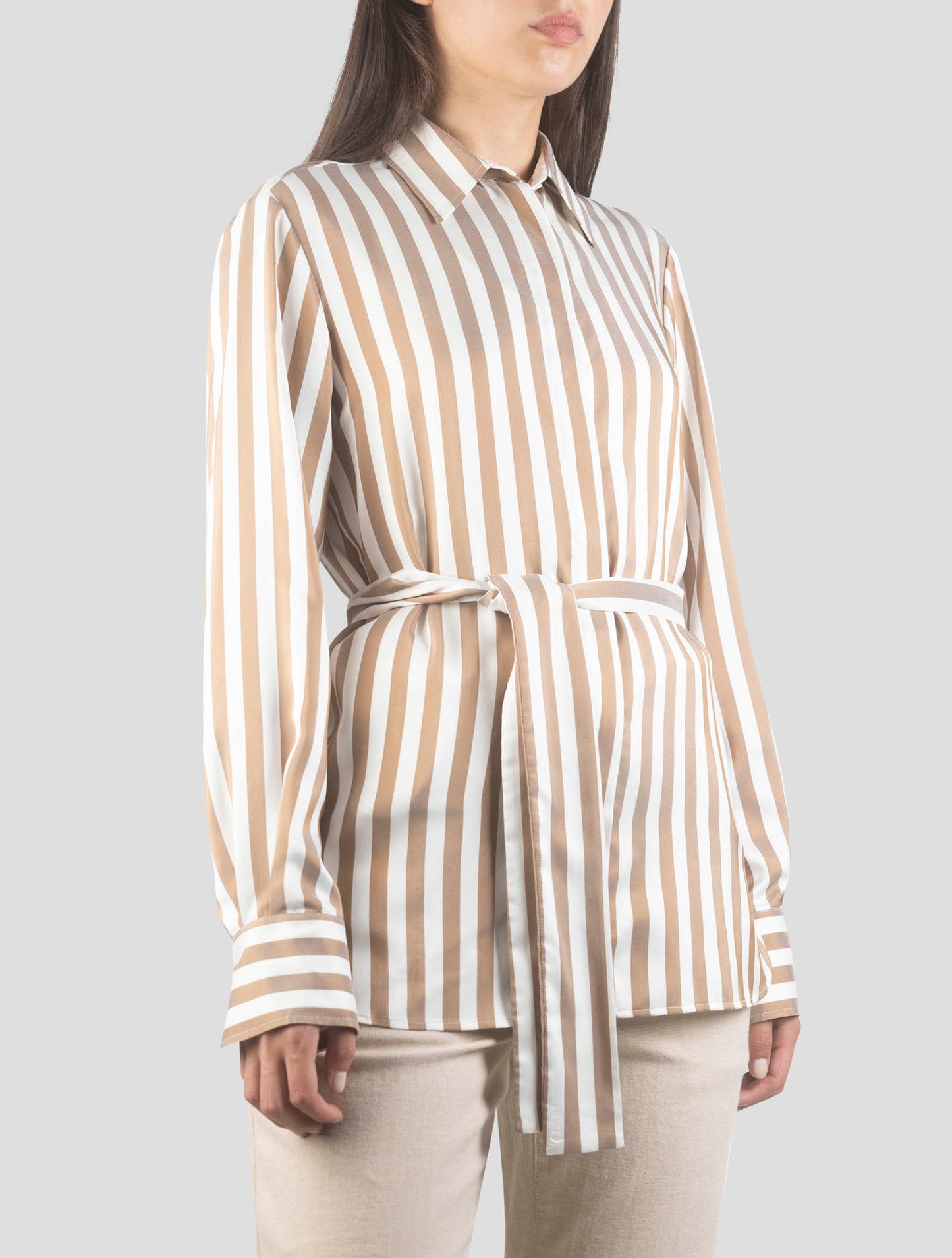 Kiton Brown White Silk Shirt
