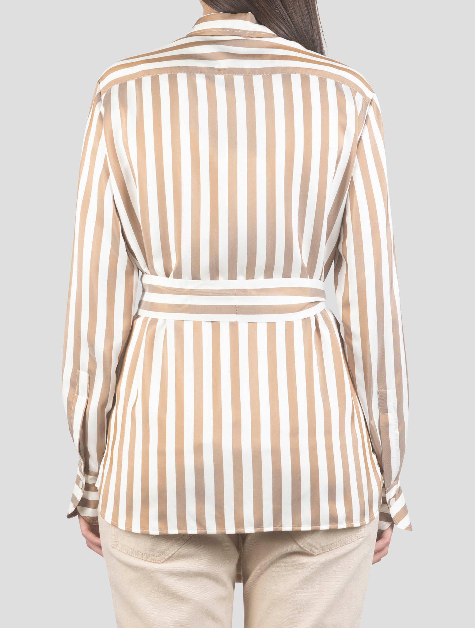 Kiton Brown White Silk Shirt