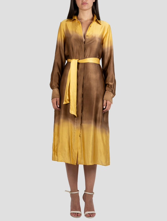 Kiton Brown Yellow Silk Dress
