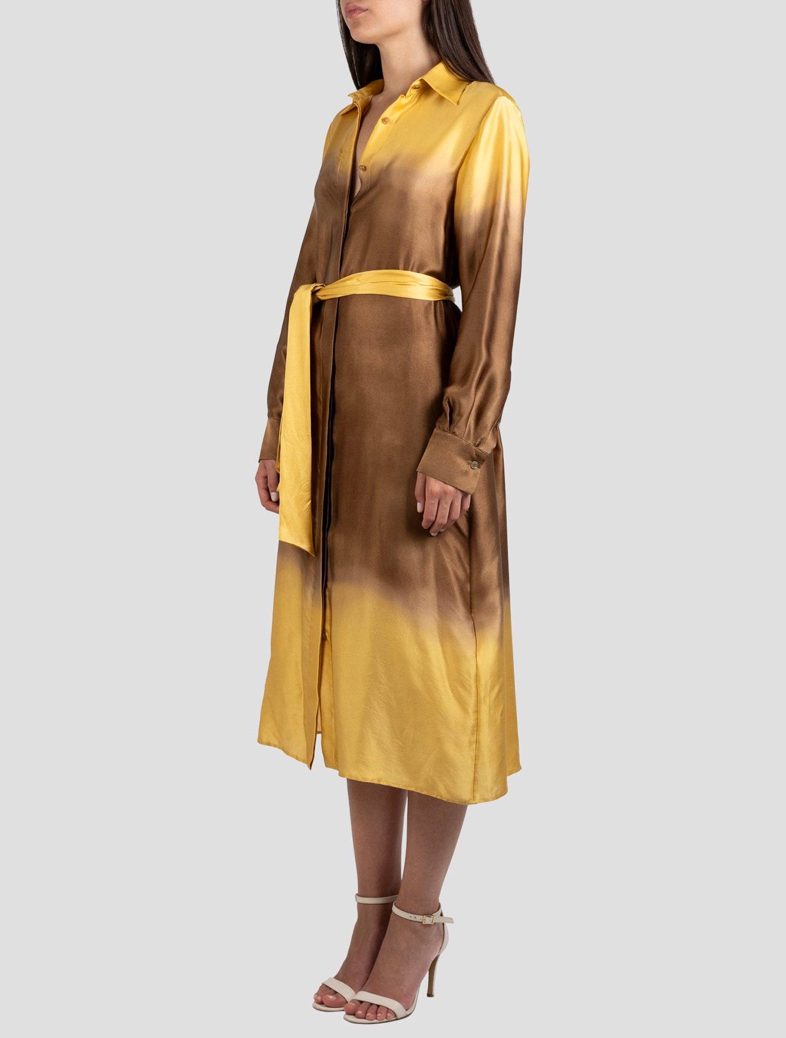 Kiton Brown Yellow Silk Dress