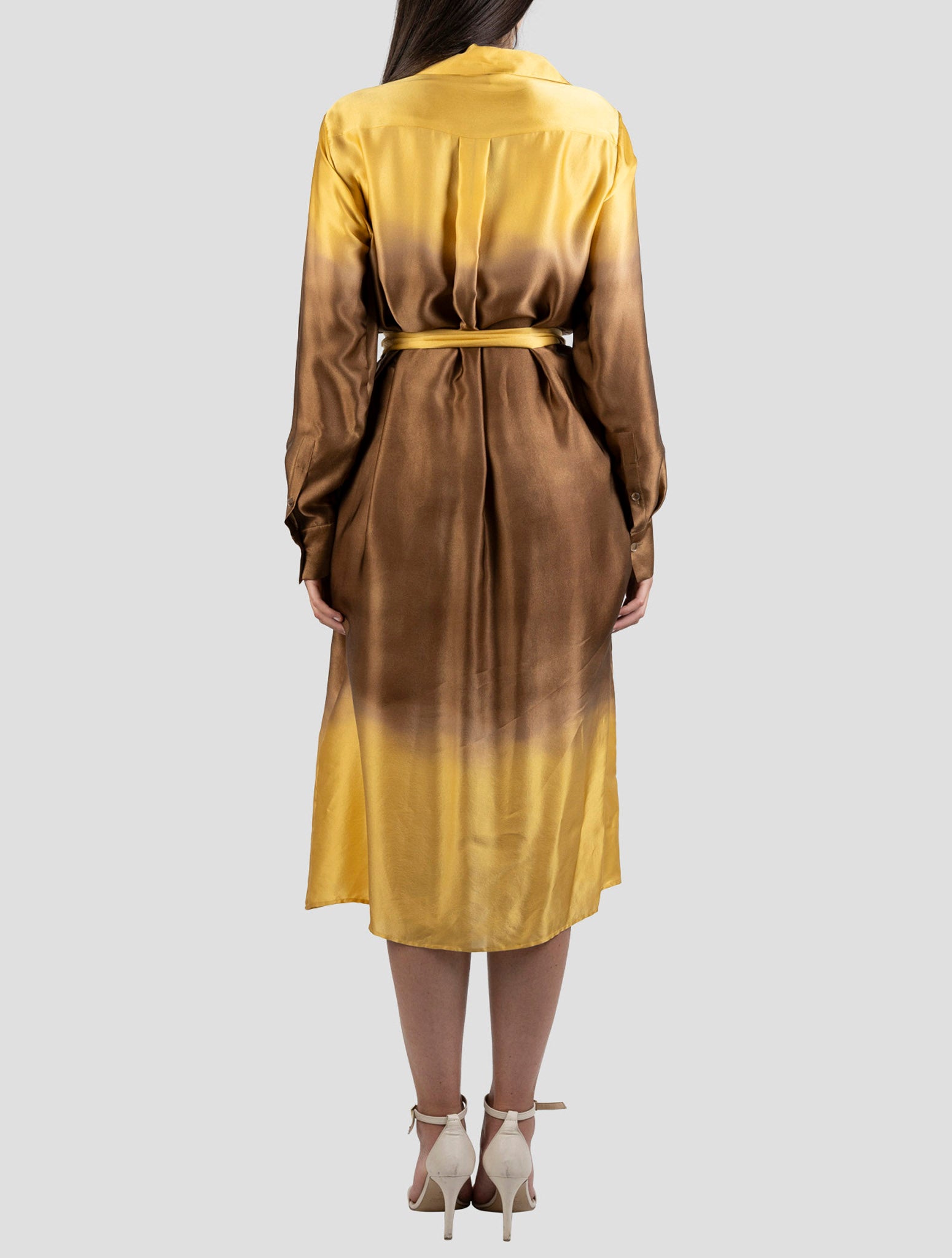 Kiton Brown Yellow Silk Dress