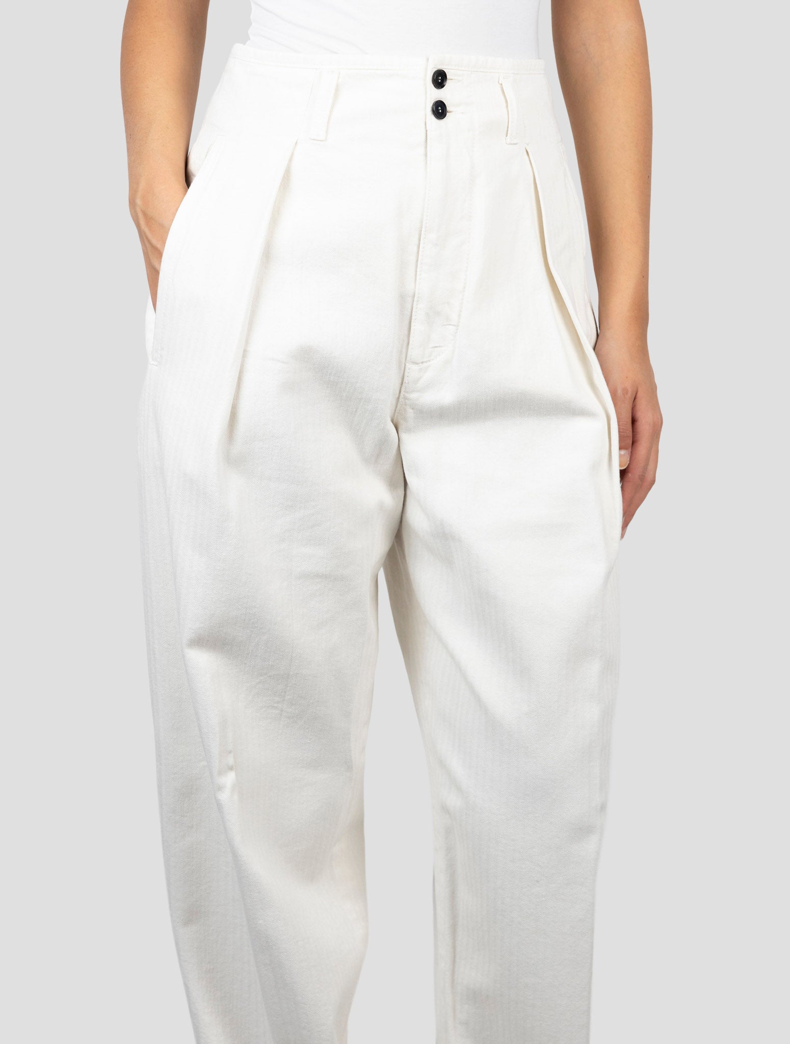 Kiton White Cotton Pants