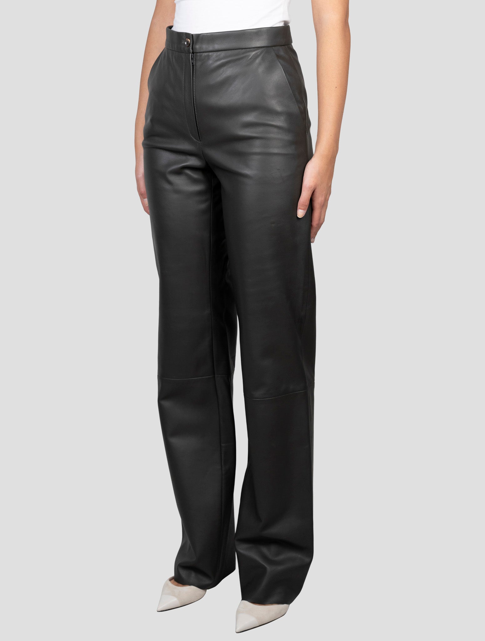 Kiton Dark Green Leather Pants