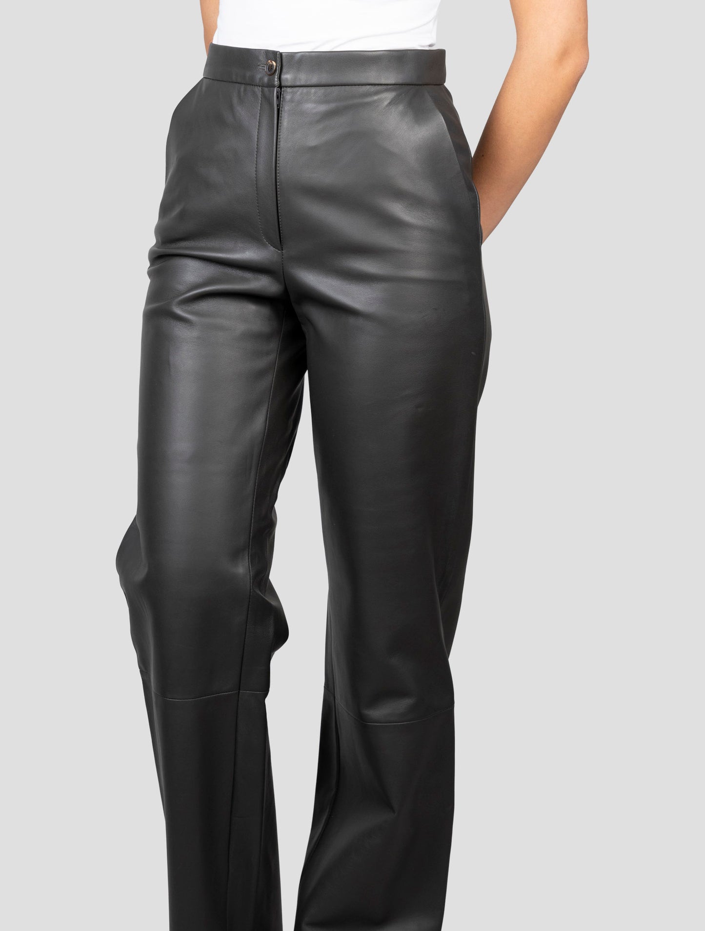 Kiton Dark Green Leather Pants