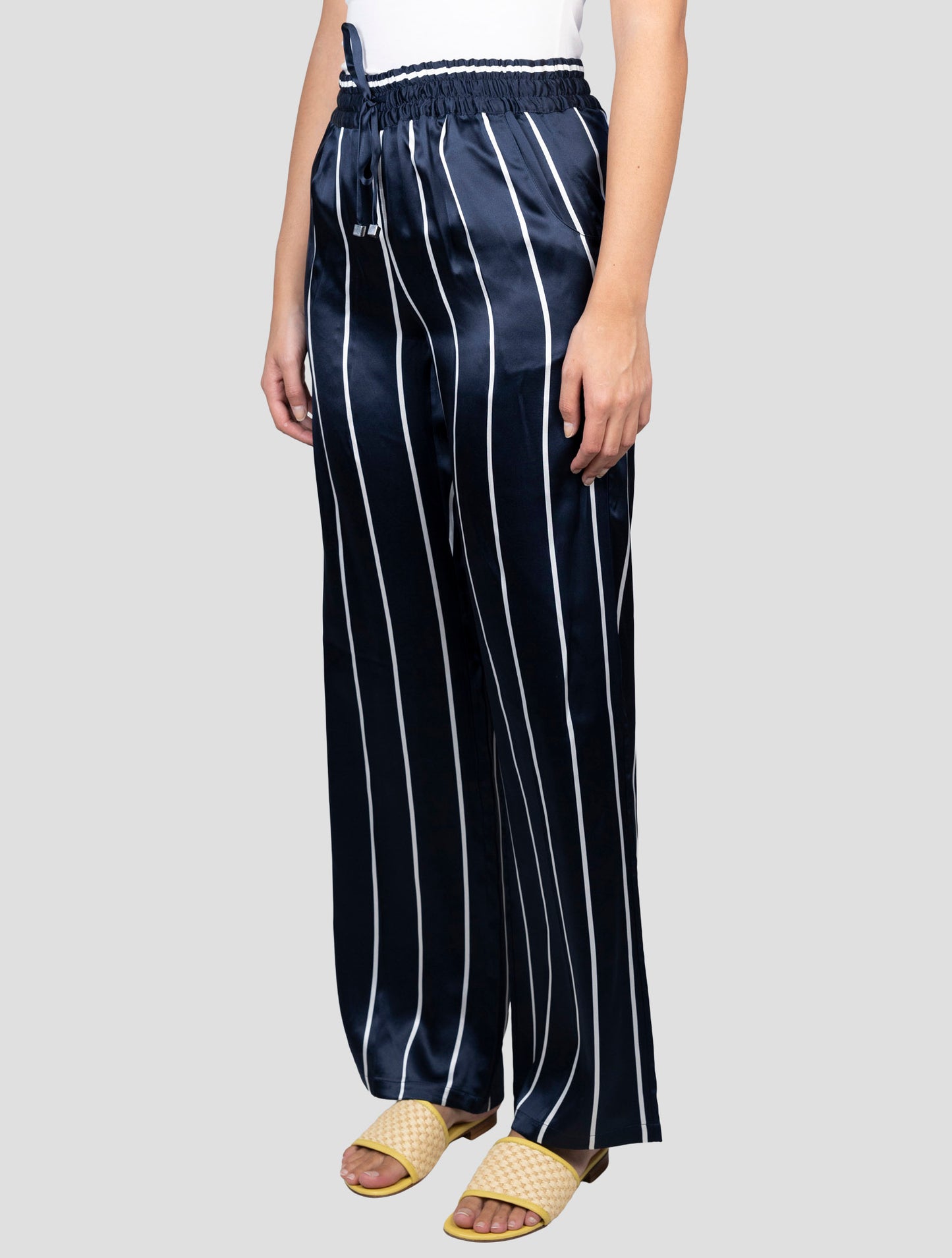 Kiton Blue White Silk Pants